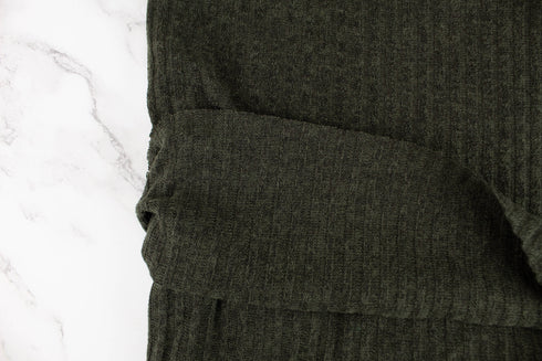 Heather Dark Green Rib Sweater Knit Fabric by the yard